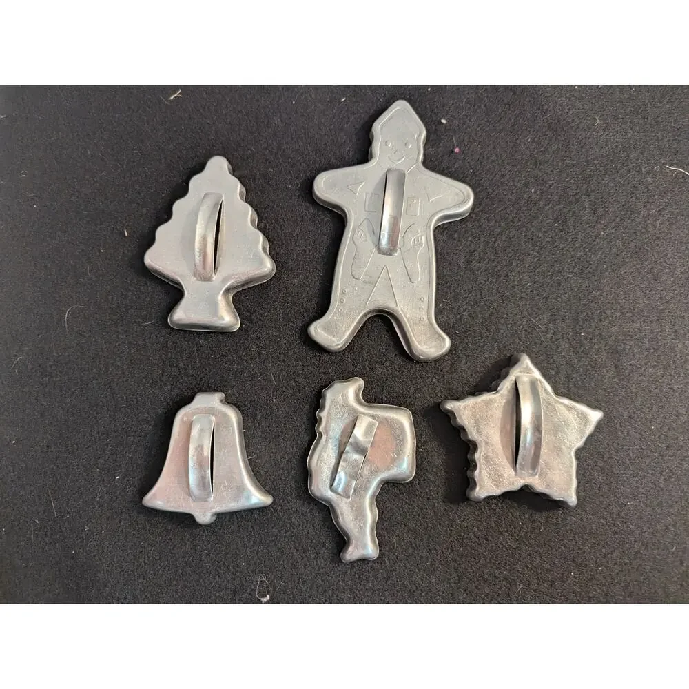 Vintage Metal Aluminum Christmas Cookie Cutters Handle Set of 5 Holiday
